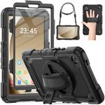 HXCASEAC Case for Samsung Galaxy Tab A9 Case Shockproof with Screen Protector / 360° Hand Strap Stand/Carrying Strap, Cover for Samsung A9 Tablet 2023 Case 8.7 inch (SM-X110/X115/X117), Black