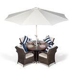 Arizona Luxury 4 Seater Brown Rattan Dining Set with Ice Bucket Drinks Cooler | Outdoor Poly Rattan Garden Table & Chairs Set with Parasol & Cover