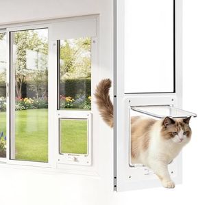 Vertical Cat Door for Window, Fits 43"- 47" Height Sliding Window, 3-Min No Damage Install, Sturdy Aluminum Frame, Weatherproof Magnetic Closure, 4-Way Lock, Tenant Friendly Sliding Window Cat Door