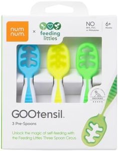 Feeding Littles x NumNum GOOtensil Pre-Spoons | Baby Spoon Set (Stage 1 + Stage 2) | BPA Free Silicone Self Feeding Toddler Utensils | for Kids Ages 6 Months+, 3 Spoons, Neons