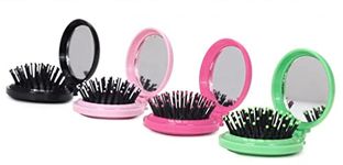 LOUISE MAELYS Round Folding Pocket Hair Brush Mini Hair Comb with Makeup Mirror for Travel Candy Color