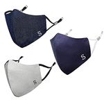MASQ Alphabet-S 4 Layer, Reusable with Ear Adjusters, Anti-Bacterial BFE>99%, Cotton Mask Combo for Unisex (Large, Navy-Grey-Denim, Pack of 3, Without Valve)
