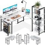 ODK Corner Desk, Reversible L Shaped Desk with Monitor Stand, Office Desk with Shelves, Gaming Computer Desk for Home Office White, 140×137 cm