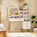Makeup Vanity Desk with Lights & Po