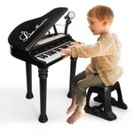 Love&Mini Kids Piano Keyboard Toy - 31 Keys Black Kids Piano Keyboards Toy Instruments with Microphone and Stool, Piano Toys for 3+ Years Old Girls Boys Birthday Gifts