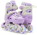 Scale Sports Adjustable Roller Skates Inline with 8 Light-Up Wheels – Kids Inline Roller Skates for Children's and Adults Rollers for Boys and Girls (Purple, Medium-UK 2-4.5, EU 34-37)