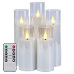 IMAGE Flickering Flameless Candles Battery Operated, Acrylic Shell Pillar 3D Wick LED Candles with 10-Key Remote Control Timer for Wedding Christmas Home Decor Set of 5 (D2.3 in X H5 5 7 7 8 in), Grey