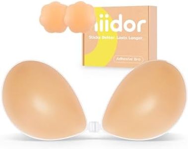 Niidor Adhesive Bra Strapless Sticky Invisible Push up Silicone Bra for Backless Dress with Nipple Covers Creme