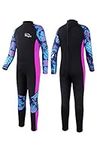 Yikayin Kids Wetsuit Full Length, 2.5MM Diving Swimming Suit Back Zipper, Boys Girls Neoprene Wetsuit for Swimming Diving Snorkeling Surfing SUP - Purple Kids XXS