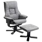 HOMCOM Recliner Chair With Footstool, Swivel Lounge Armchair, 135° Reclining Chair With Soft Padded Seat and Armrest For Living Room, Bedroom, Grey