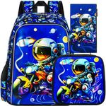 3PCS Backpack for Boys, Water Resistant Kids Astronaut Bookbag Set with Lunch Box, Cute School Bag for Preschool Toddler