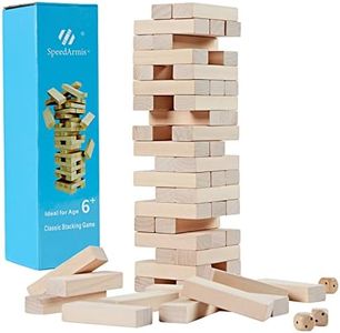 SpeedArmis Mini Tumble Tower, 54PCS Wooden Stacking Game for Kids Teens - Pine Stack Timber Board Game with 4 Dice Set