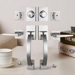 NEWBANG Silver Double Doors Handle Lock Set for Front & Entry Door - Satin Nickel Finish,MDHST2017SN-SET-BR