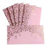 Jhintemetic® - Pack of 10 Elegant Pink and Golden Mistletoe and Lanterns Shagun Envelopes - 18.5cm x 9.0cm Perfect for Weddings, Birthdays, and Special Occasions