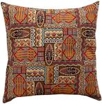 Linen Loft XL Traditional African Mask Cushion Cover. Ethnic Tribal Pattern Patchwork Tapestry Pillow. 23x23 (58cm) Double Sided. Terracotta Earth Colours.