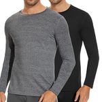 SIMIYA Mens Long Sleeve Thermal Tops, Crew Neck Thermal Underwear Winter Warm Base Layer Thermals T-Shirt Vest(Black+Dark Grey,M)