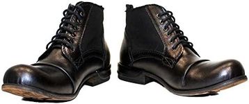 PeppeShoes Modello Vieste - Handmade Italian Mens Color Black Ankle Boots - Cowhide Hand Painted Leather - Lace-Up, Black, 9