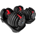 BRAINGAIN 15-in-1 Adjustable Dumbbells Set 24kg Pair | Space Saving Adjustable Weights for Home Gym | Multiple Dumbbells in One | Smart Click Technology