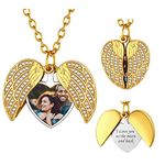 FindChic Heart Picture Locket Necklace for Women Bling Angel Wings Pendant with Custom Photo Printing 18K Gold Plated Dainty Memorial Personalized Jewelry for Girls Mum Loss of Father NANA Gift