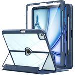 MoKo for iPad Air 13 Inch Case M2 2024 with Pencil Holder, iPad Air 13 Case, [Built-in Screen Protector], iPad Air 13" Case with Clear Back & Magnetic Multi Angle Stand Cover, Navy Blue