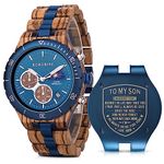 2win Mens Personalized Engraved Wooden Watches Fashion Multifunction Custom Watch Birthday Anniversary Wood Watches for Husband Boyfriend Dad Him Son with Gift Box, A-for Son From Mom, wooden watch