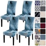 SearchI Summer Pattern Dining Room Chair Covers Set of 4, Stretch Printed Parsons Chair Slipcovers Spandex Removable Washable Kitchen Chair Protector Cover for Dining Room, Hotel, Ceremony (Blue)