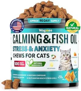 Wagmee Cat Calming Treats - 500 Crunchy & Creamy Cat Chews with Melatonin, Chamomile for Cat Stress and Anxiety Relief - Travel, Vet Visits, Storms and Separation Anxiety, Chicken and Krill Flavor