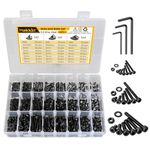 Hakkin 1080Pcs M2 M3 M4 Hex Socket Head Cap Screws Nuts and Bolts Set 12.9 Grade Alloy Steel Hex Socket Head Cap Screws Hex Socket Bolts Nuts and Washers Assortment Kit Black