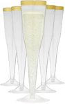 Oojami 100 Plastic Classic Champagne Disposable Flutes for Parties Plastic cups Wedding Party Toasting Cocktail Cups Bulk Party Pack (Gold Rim)