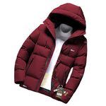 FUTSE PENO Men's Winter Puffer Jacket – Nylon Insulated Coat with Hood, Windproof and Water-Resistant, Zipper Pockets, Warm Quilted Outerwear for Cold Weather, Casual Style | Color: Maroon | Size: L