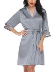 Ekouaer Women's Satin Robe Silk Kimono Bathrobe Bridesmaid Wedding Bridal Party Robes 3/4 Bell Sleeve Sleepwear,L