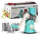 Rotary Cheese Grater Hand Crank Cheese Shredder with 3 Blades, Strong Suction Base, Peeler and Brush, Multifunction Graters, Salad Shooter, Vegetable Grater, Food Shredder (Blue)