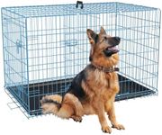 FDW Extra Large Dog Crate Dog Kennel Cage with Double Door,48 inch Folding Metal Wire Dog Cage with Removable Tray&Divider Panel,Pet Crate for Large Dogs,Blue