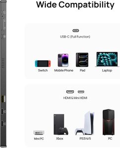 ARZOPA 17.3" Portable Monitor – FHD HDR IPS, USB-C/HDMI, Kickstand
