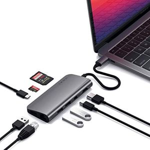 Satechi Aluminum Type-C Multimedia Adapter with 4K HDMI, Mini DP, USB-C PD, Gigabit Ethernet, USB 3.0, Micro/SD Card Slots - Compatible with 2020/2018 MacBook Air, 2020/2019 MacBook Pro(Space Gray)