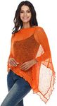 SHU-SHI Womens Sheer Poncho Shrug Lightweight Knit Ruffle Pullover Sweater Top (One Size, Orange)