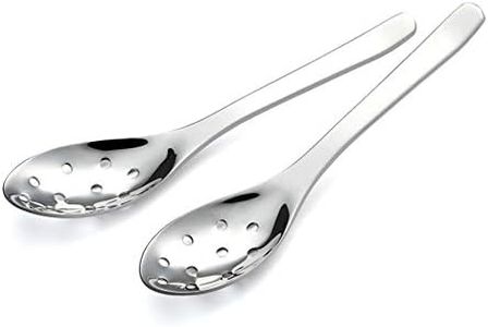 AOOSY Small Slotted Spoons,Modern Stylish Thick Heavy-weight Short handle Stainless Steel 10 Holes Durable Caviar Spoon for Soup Cereals Dips Curry Sauces Stews, Set of 2