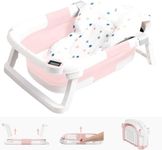 napei Collapsible Baby Bathtub,Baby Bath Tub with Soft Cushion & Thermometer,Baby Bathtub Newborn to Toddler 0-36 Months,Portable Travel Baby Tub,Pink