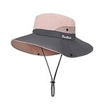 MengH-SHOP Women Sun Hat Wide Brim Outdoor UV Protection Summer Ponytail Hat Foldable Mesh Beach Fisherman's Cap for Gardening Travel Hiking Fishing 56-58CM (Pink)