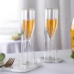 kddigz Champagne Flutes Glass Double Walled Clear Glass 3.38 oz Stemless Champagne Glasses Reusable Glassware for Cocktail Wine Flute (150, Flute, 4, Double Wall)