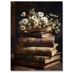 WAYUWGAN Vintage Floral Wall Art Moody Books Still Life Pictures Rustic Antique Art Oil Painting Prints Dark Academia Decor Posters for Room Aesthetic Bedroom Wall Decor 12x16in Unframed