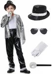 aicoaub MJ Costume for Kids Dance Star Costume for Kids 80s 90s Pop Stage Halloween Cosplay 80s Outfits Boys Disco Costume