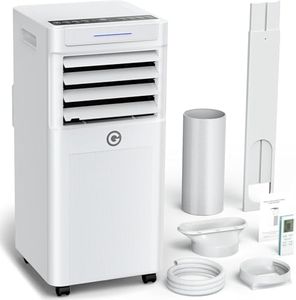 Klimaanlage Mobil 9000 BTU, 3-in-1 Mobile Klimaanlage mit Abluftschlauch,Kühlen,Entfeuchten, Luftzirkulation, LED Display&Fernbedienung, 24h-Timer, Leise&Energieeffizient, Für Räume bis zu 90 m³(33㎡)