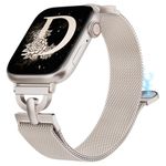 Girovo Stainless Steel Magnetic Loop Compatible with Apple Watch Band 38mm 40mm 41mm 42mm Women, Dressy Metal iWatch Bands Mesh Bracelet for Apple Watch Strap Series 10/9/8/7/6/5/4/3/2/1/SE, Starlight