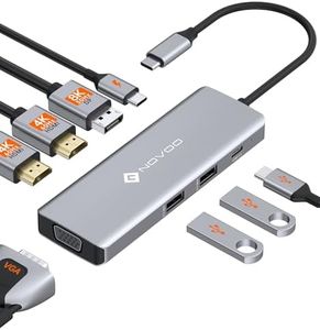 Docking station USB C Con Display Quadruplo, NOVOO 8 in 1 laptop Adattatore Doppio Monitor, DP Singolo 8K@30 Hz, Doppio HDMI 4K@60 Hz, VGA, 3 Porte USB, PD 100W Per laptop MacBook, Dell, HP, Lenovo