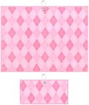 Argyle Plaid Golf Towel with Clip for Women and Men, Microfiber Waffle and Ball Towels, Set of 2