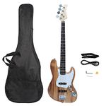 Bonnlo Gjazz Electric Bass Guitar 4 String Full Size for Beginner Right Hand with Shoulder Strap, Wrench Tool, Power Line and Bag (Burly Wood)