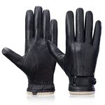 Winter Sheepskin Leather Gloves for Men, Thermal Cashmere Lining Touchscreen Texting Typing Dress Driving Motorcycle Gloves,Large