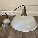 New! Pendant Lamp - White Round Metal Ceiling Lamp Light Farmhouse Rustic