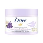 Dove Exfoliating Body Polish Scrub with Crushed Lavender & Coconut Milk for Dry Skin, Gently Exfoliates & Removes Dead Skin, Naturally Derived Ingredients, Sulfate-Free, Soothing Scent, 298 g